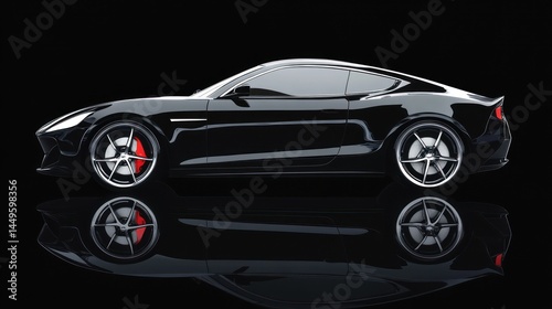 Sleek Black Coupe: A Nighttime Reflection