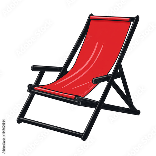 Vector illustration of a simple black and red beach chair, isolated on a white or transparent background.