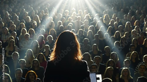 Wallpaper Mural Empowering speaker presenting to large audience in bright spotlight event Torontodigital.ca