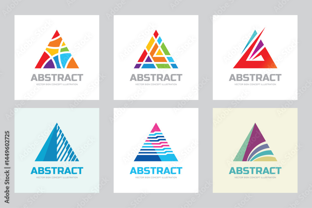 Abstract triangle - vector logo set concept illustration for corporate identity. Pyramid sign collection. Graphic design element.