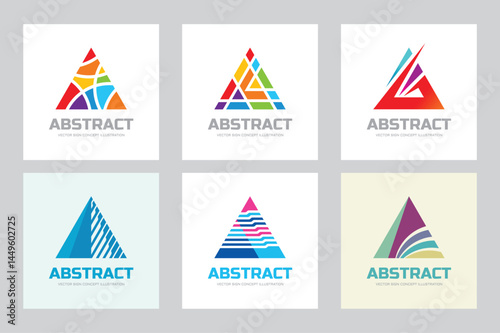 Obraz na płótnie Abstract triangle - vector logo set concept illustration for corporate identity. Pyramid sign collection. Graphic design element. w salonie