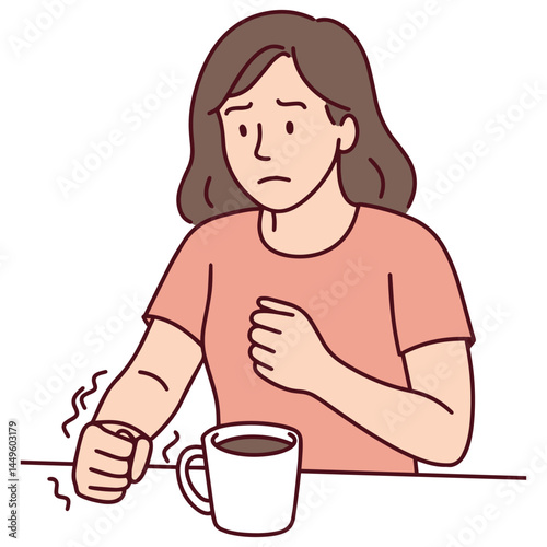 Young woman with spinocerebellar ataxia tries to take a glass but loses coordination, struggling with impaired movement, balance problems and motor control due to neurological disorder