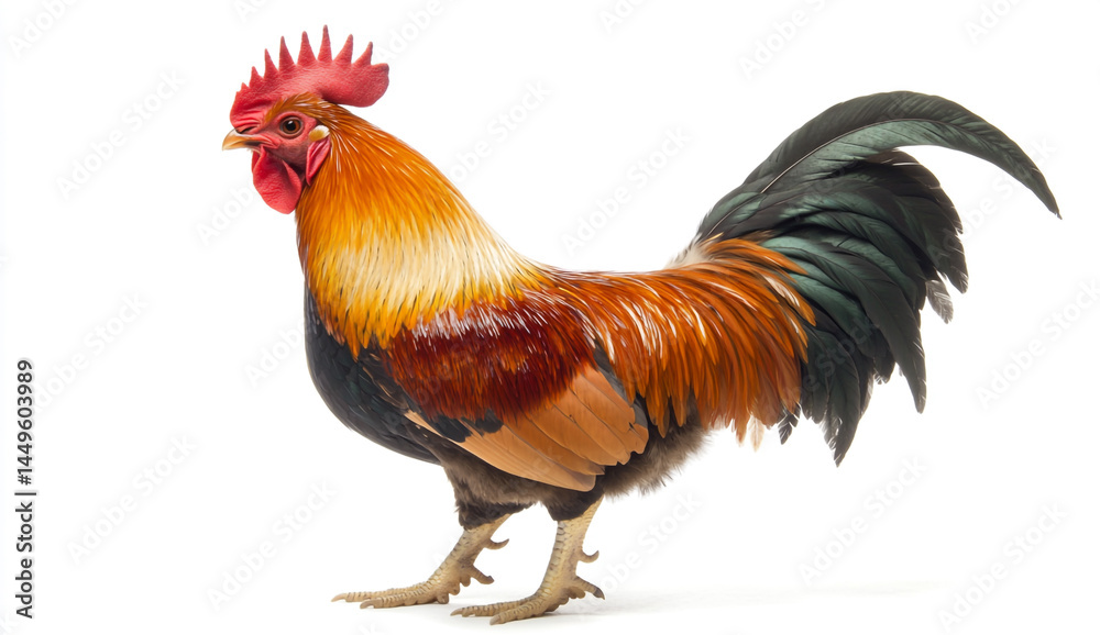 Fototapeta premium Realistic Full-Body Rooster on White Background