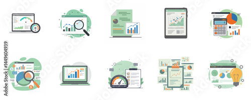 Set of 10 vector  illustrations Business analytics and data analysis