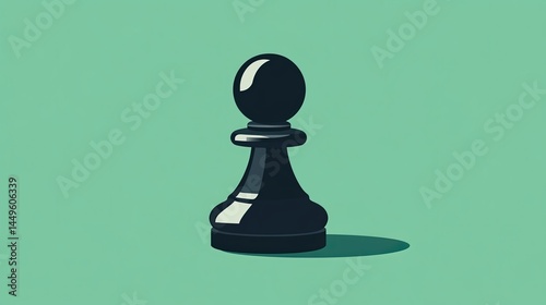A black chess pawn with simple details, placed in the center of a plain green background, flat design illustration style, clear contrasting colors.
