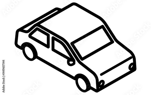 Isometric illustration of a simple line drawing of a car (sedan)