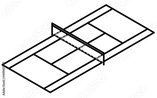 Isometric illustration of a simple line drawing of a tennis court