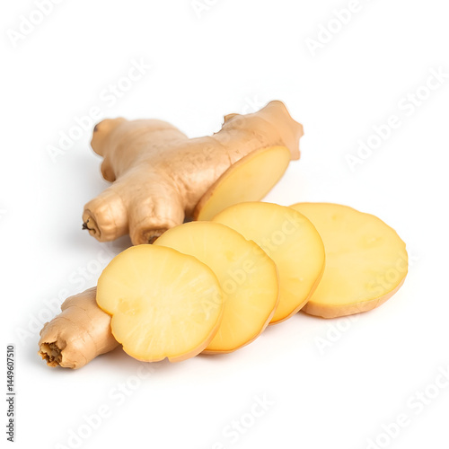 a fresh ginger root sliced on a white background.png