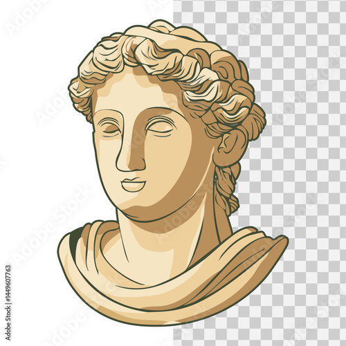 ancient deity statue flat illustration with watercolor style