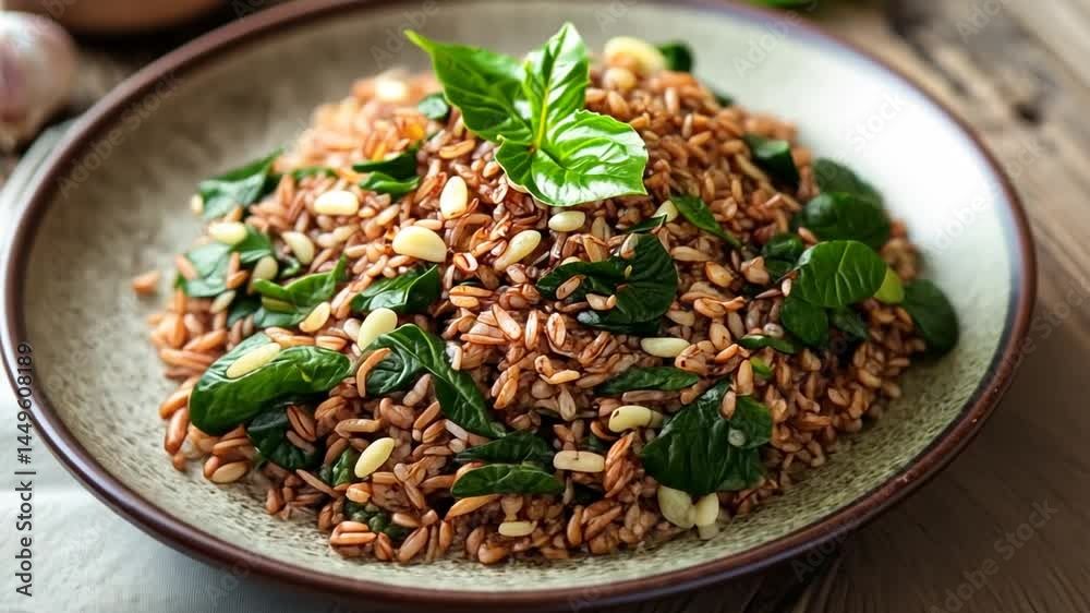 Delicious Red Rice with Spinach and Pine Nuts Recipe Delicious Red Rice with Spinach and Pine Nuts Recipe