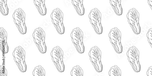 Seamless pattern with Chinese cabbage in doodle style on a white background.