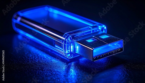 Glowing Blue USB Flash Drive Data Storage Technology Device