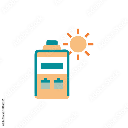 Solar battery icon  in flat color style with sun for renewable energy and sustainability concepts
