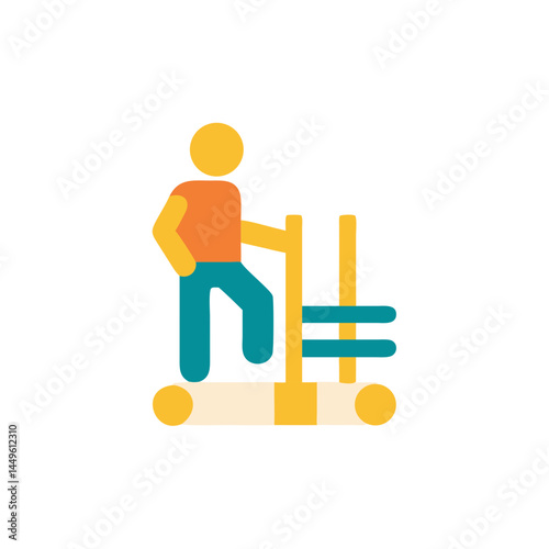 Rehabilitation exercise icon in flat color style with person using fitness equipment