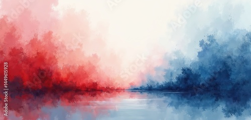 Obraz na płótnie Abstract watercolor painting. Red white, blue colors merge, forming artistic background. Ideal for design projects, illustrations, posters, web design, backgrounds, wallpaper print. Patriotic vibes, w salonie