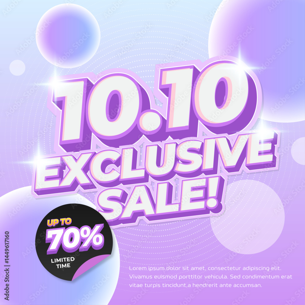 Fototapeta premium 10.10 Exclusive Shopping deals Sale discount Editable text effect mix soft Violet Blue gradient 3d bubbles circle minimalist style Promotion banner
