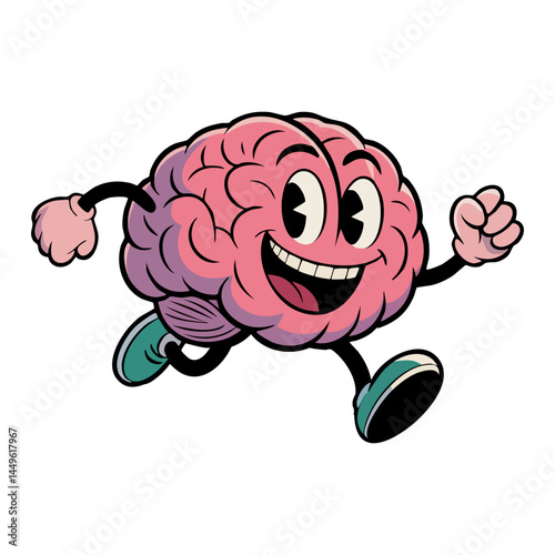 Vintage cartoon of a brain running.