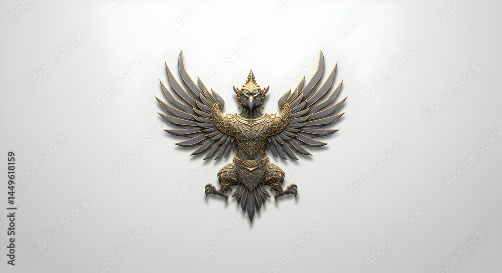 Obraz premium Stylized Bird with Open Wings on a Plain White Background