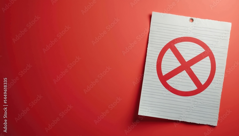 Red no plagiarism symbol on white paper. Academic honesty, originality concept. Forbidden sign on document for anti-plagiarism, education, writing policy compliance.