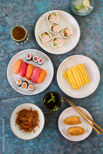 Sushi lunch scene in daylight