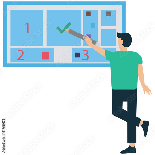 Project manager businessman organizing task by priority on clipboard work management planner