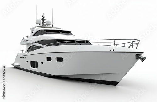 Obraz na płótnie White pleasure yacht isolated white background. Luxurious vessel with modern design, perfect for sea travel, summer vacation. 3D render of a ship, motorboat on white background. w salonie