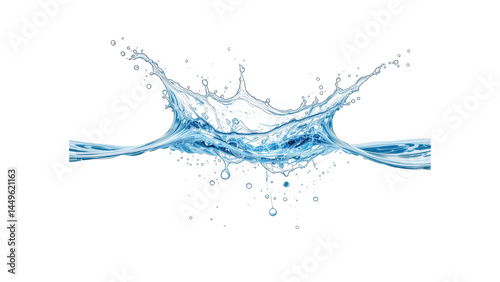 Vibrant digital representation of a water splash isolated on tranpsarent png