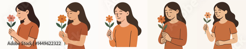 Vector of young woman holding flowers and smiling