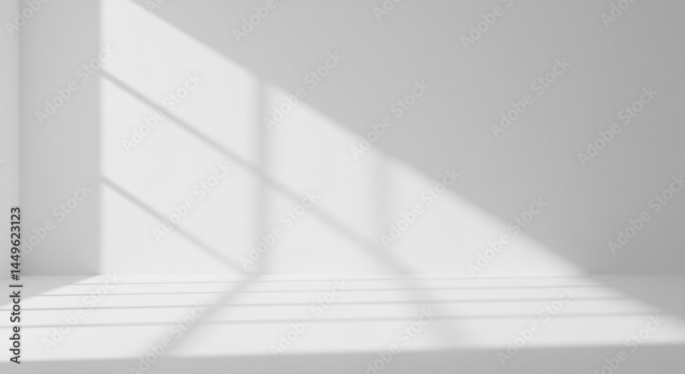 Bright minimalist room illuminated by window shadows and natural light Bright minimalist room illuminated by window shadows and natural light