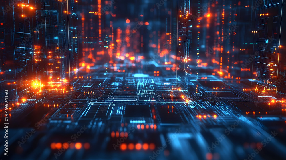 high-tech circuit board background, Abstract digital technology presentations, Electronic component, Digital infrastructure, Blue tech theme, Modern electronics evolution expansion. illustration high-tech circuit board background, Abstract digital technology presentations, Electronic component, Digital infrastructure, Blue tech theme, Modern electronics evolution expansion. illustration