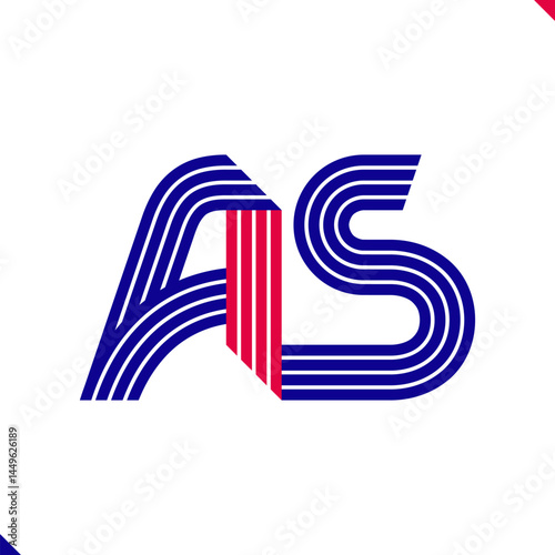 Paralel Line Red and Blue Stripes Initial Logo Letter A and Letter S Monogram