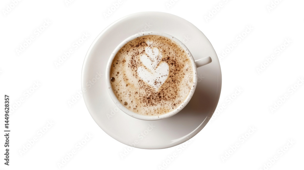 Cappuccino with Beautiful Latte Art Isolated on White Background for Coffee, Café Menu, and Beverage Design Projects Cappuccino with Beautiful Latte Art Isolated on White Background for Coffee, Café Menu, and Beverage Design Projects