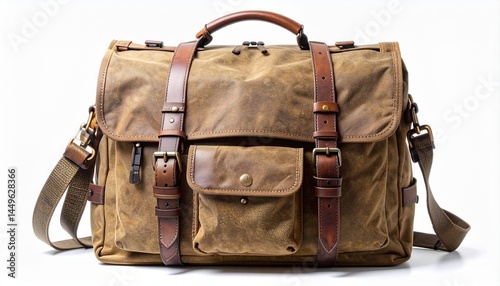 brown leather bag on white background