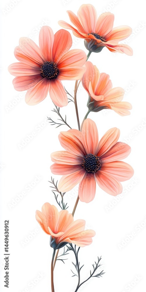 Fototapeta premium Delicate Peach Colored Flowers on White Background