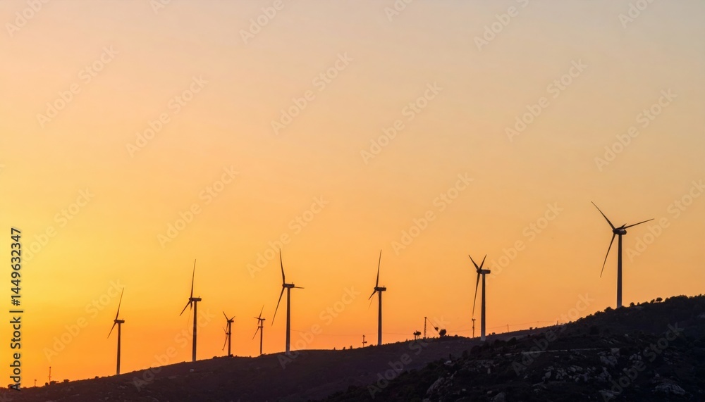 Obraz premium Wind turbines generating renewable energy at sunset renewable energy farm nature landscape scenic view sustainable development