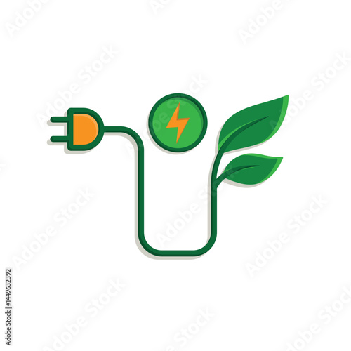 sustainable icon. green energy vector. leaf with electric plug. net zero, green energy, eco friendly concept, web, clean energy. Simple 3D design style
