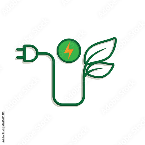 sustainable icon. green energy vector. leaf with electric plug. net zero, green energy, eco friendly concept, web, clean energy. Mixed design style