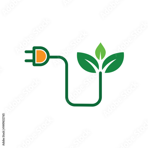 sustainable icon. green energy vector. leaf with electric plug. net zero, green energy, eco friendly concept, web, clean energy. Solid design style