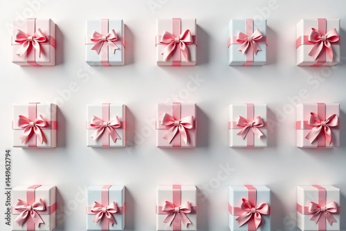 Subtle pastel gift box pattern with tiny bows, background, happy, texture