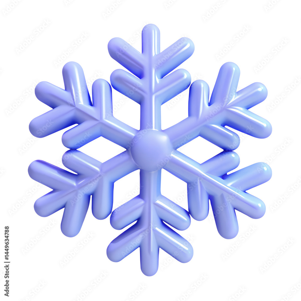 Snowflake icon. 3d rendering isolated on white background. Cartoon plastic style Snowflake icon. 3d rendering isolated on white background. Cartoon plastic style