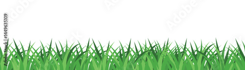 Green grass and fresh spring meadow. Summer lawn with plants. Vector illustration of natural glade isolated on white background. Suitable for eco, garden, or seasonal design.