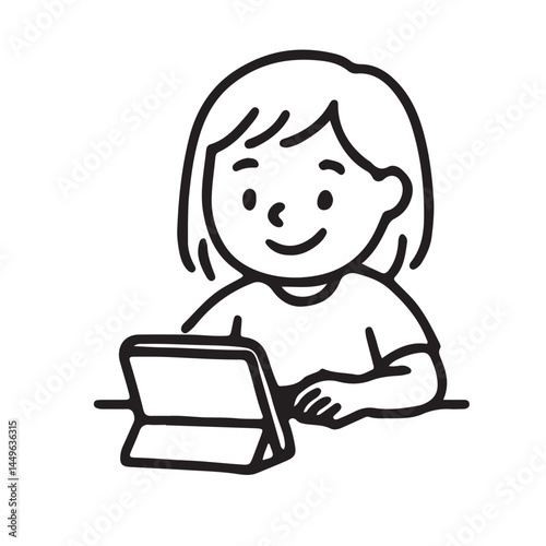Hand Drawn Black and White Icons , Kids Homeschooling and Study at Home Activities