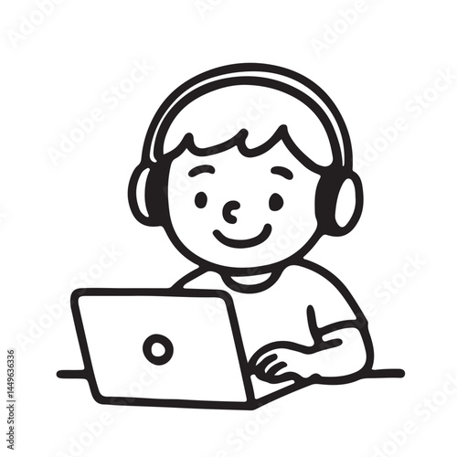 Hand Drawn Black and White Icons , Kids Homeschooling and Study at Home Activities