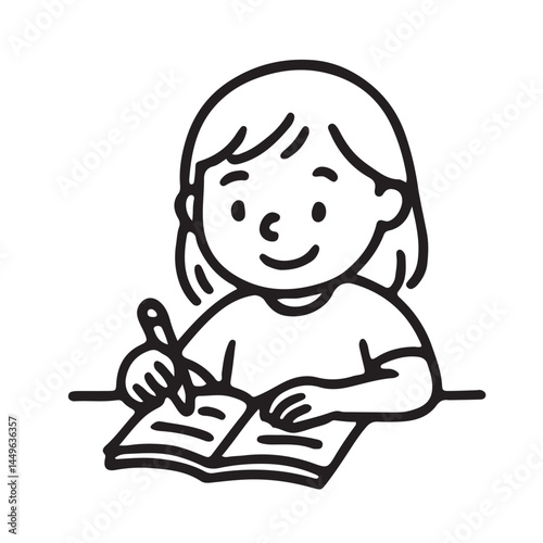 Hand Drawn Black and White Icons , Kids Homeschooling and Study at Home Activities