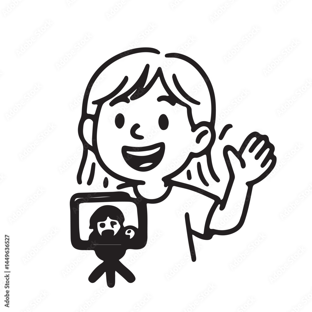Kids Selfie and Video Creation Icon Set Hand Drawn Black and White Kids Selfie and Video Creation Icon Set Hand Drawn Black and White
