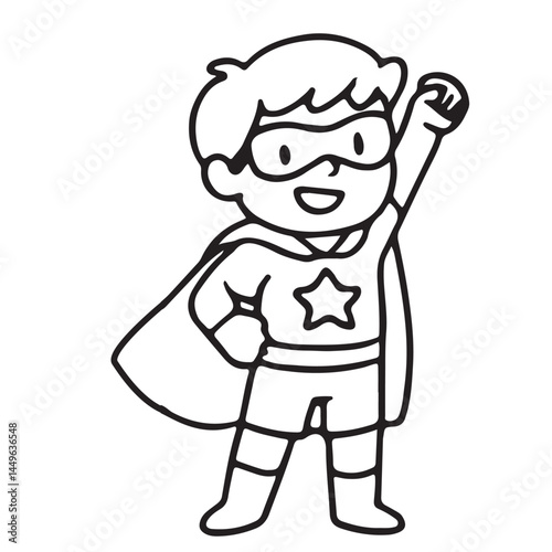 Hand Drawn Icon Set of Kids Playing Dress Up in Character Costumes Black and White