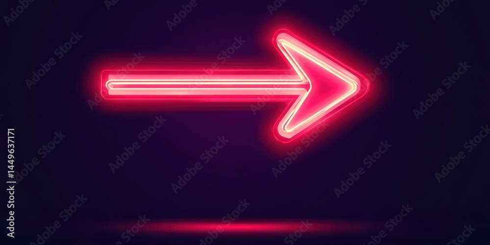 Glowing Red Neon Arrow on Dark Purple Background Glowing Red Neon Arrow on Dark Purple Background