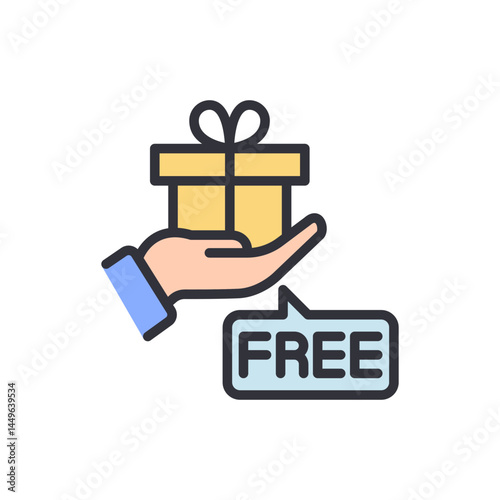 Free gift colored icons, minimalist vector illustration ,simple transparent graphic element .Isolated on white background