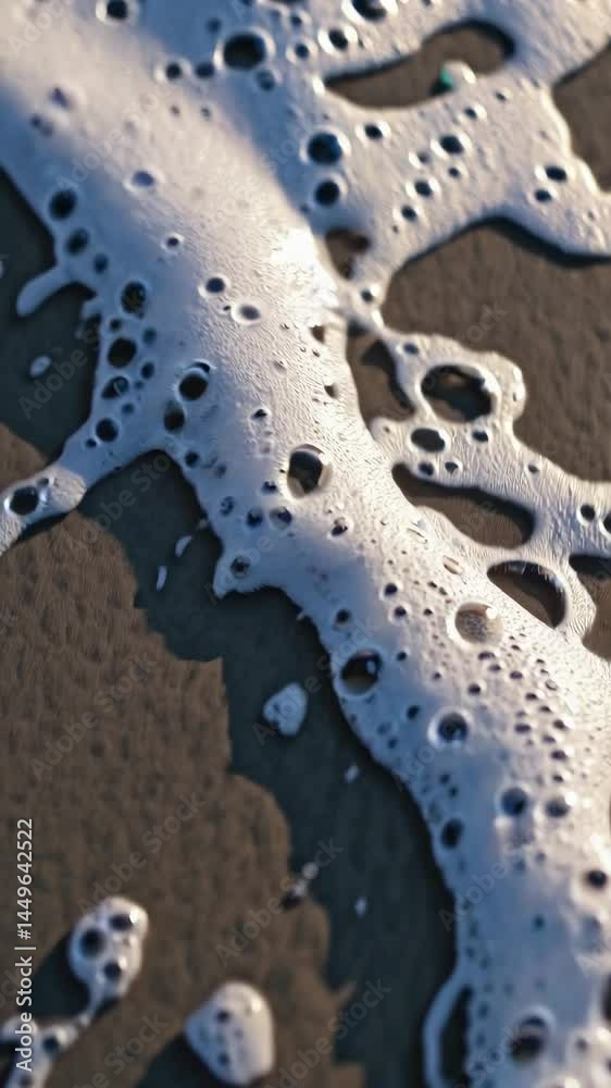 Bubbles and foam create intricate designs on a surface in the early morning light Bubbles and foam create intricate designs on a surface in the early morning light