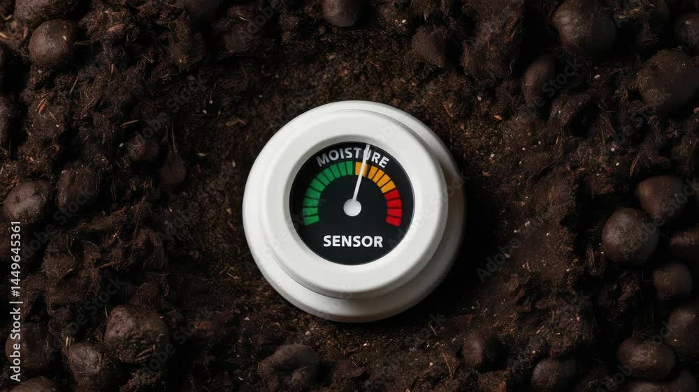 Moisture sensor in soil measures water levels for agriculture irrigation pump to ensure efficient water use and healthy plant growth meter device